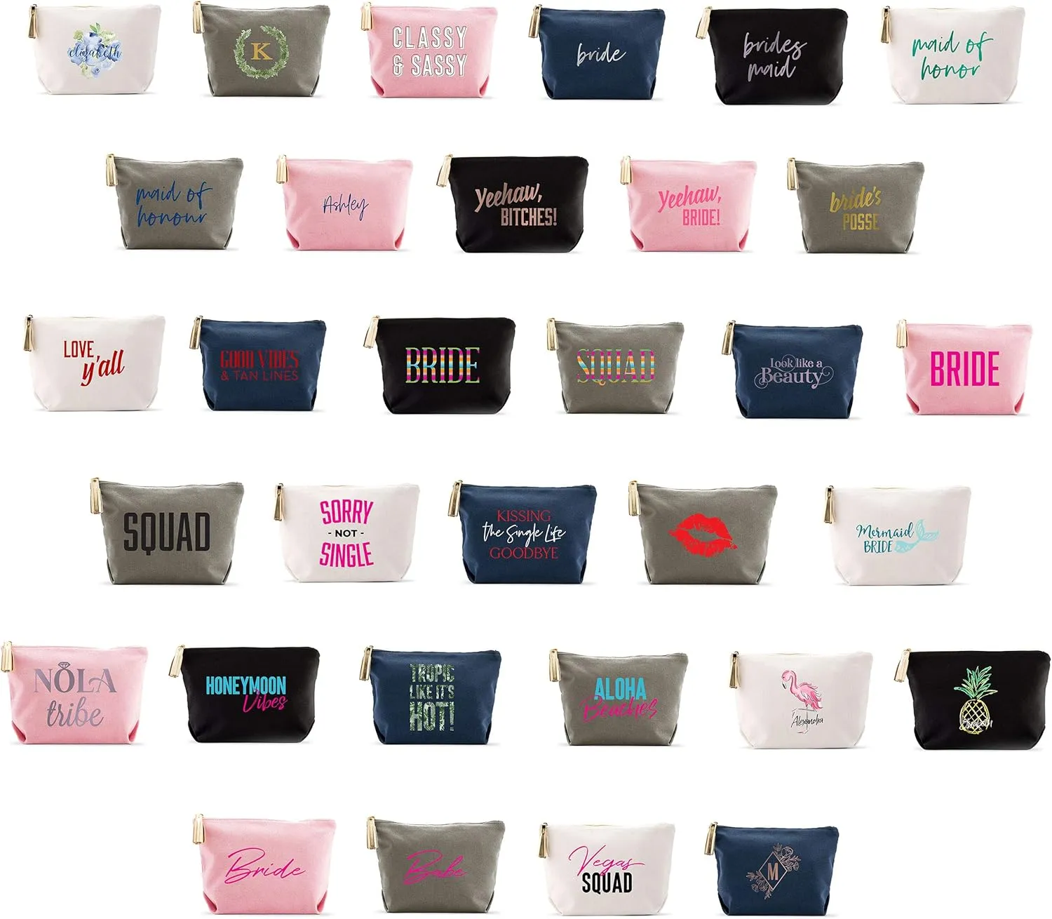 WEDDINGSTAR Large Personalized Canvas Makeup Bag - Flamingo Navy Blue