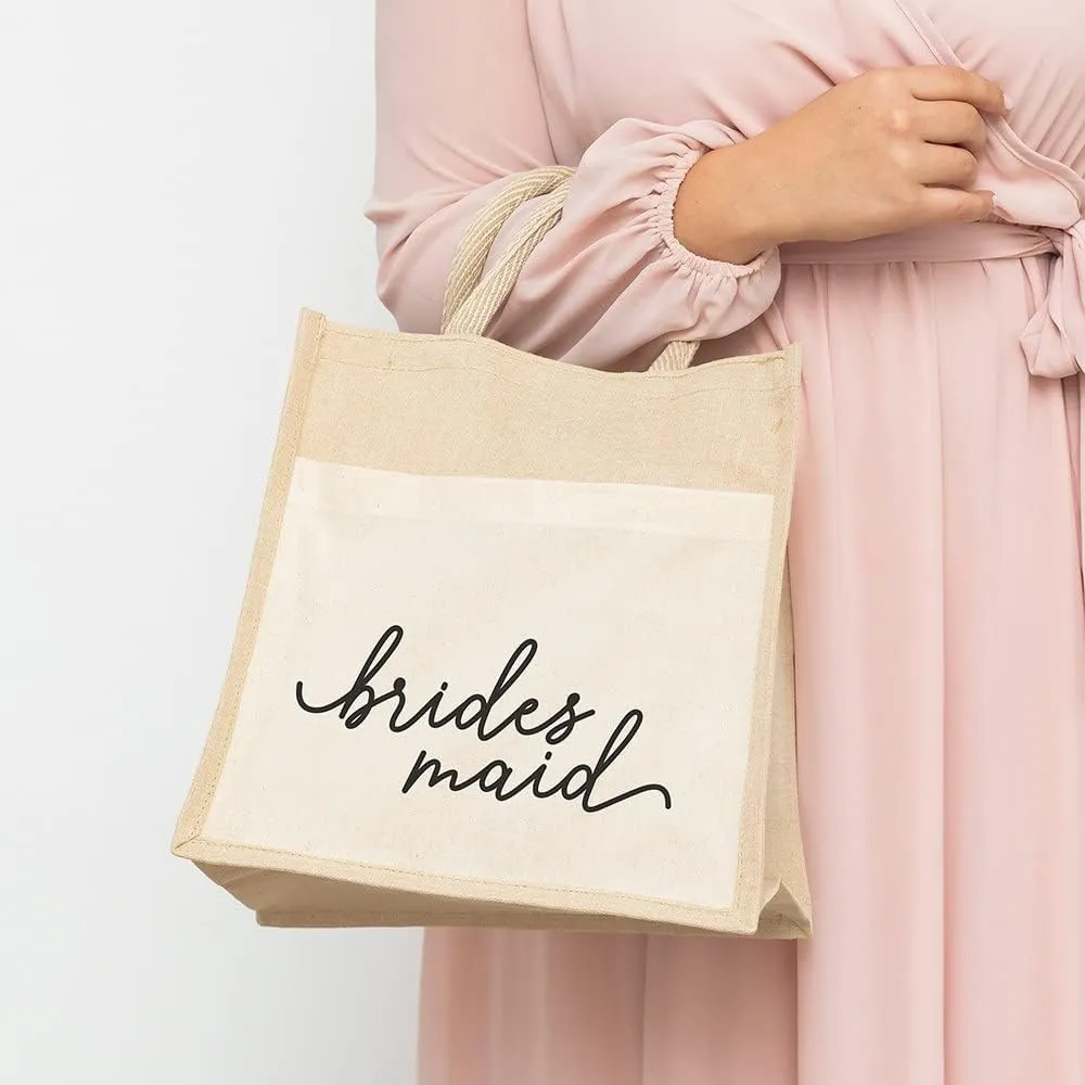WEDDINGSTAR Personalized Medium Woven Jute Tote Bag With Pocket