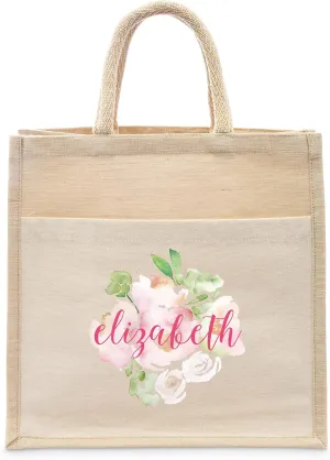 WEDDINGSTAR Personalized Medium Woven Jute Tote Bag With Pocket