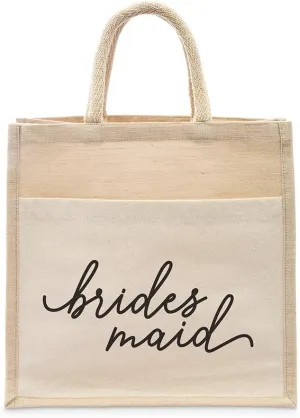 WEDDINGSTAR Personalized Medium Woven Jute Tote Bag With Pocket