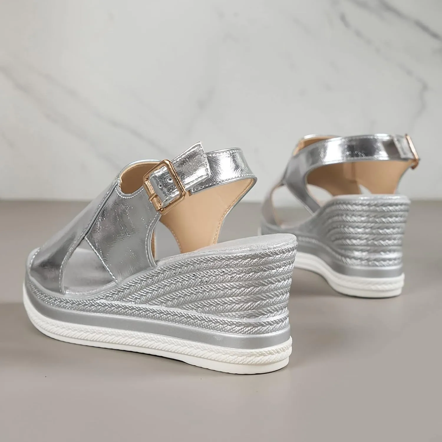 Wedge Sandals for Women Peep Toe Slingback Wedge Heels Cut Out Ankle Strap Platform Sandal Summer Boho Walking Shoes