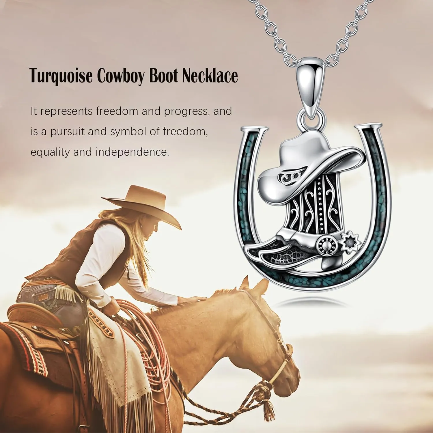 Western Cowboy Necklace 925 Sterling Silver Horseshoe Pendant Western Jewelry Cowgirl Gifts for Women Girlfriend Cowboy Cowgirl