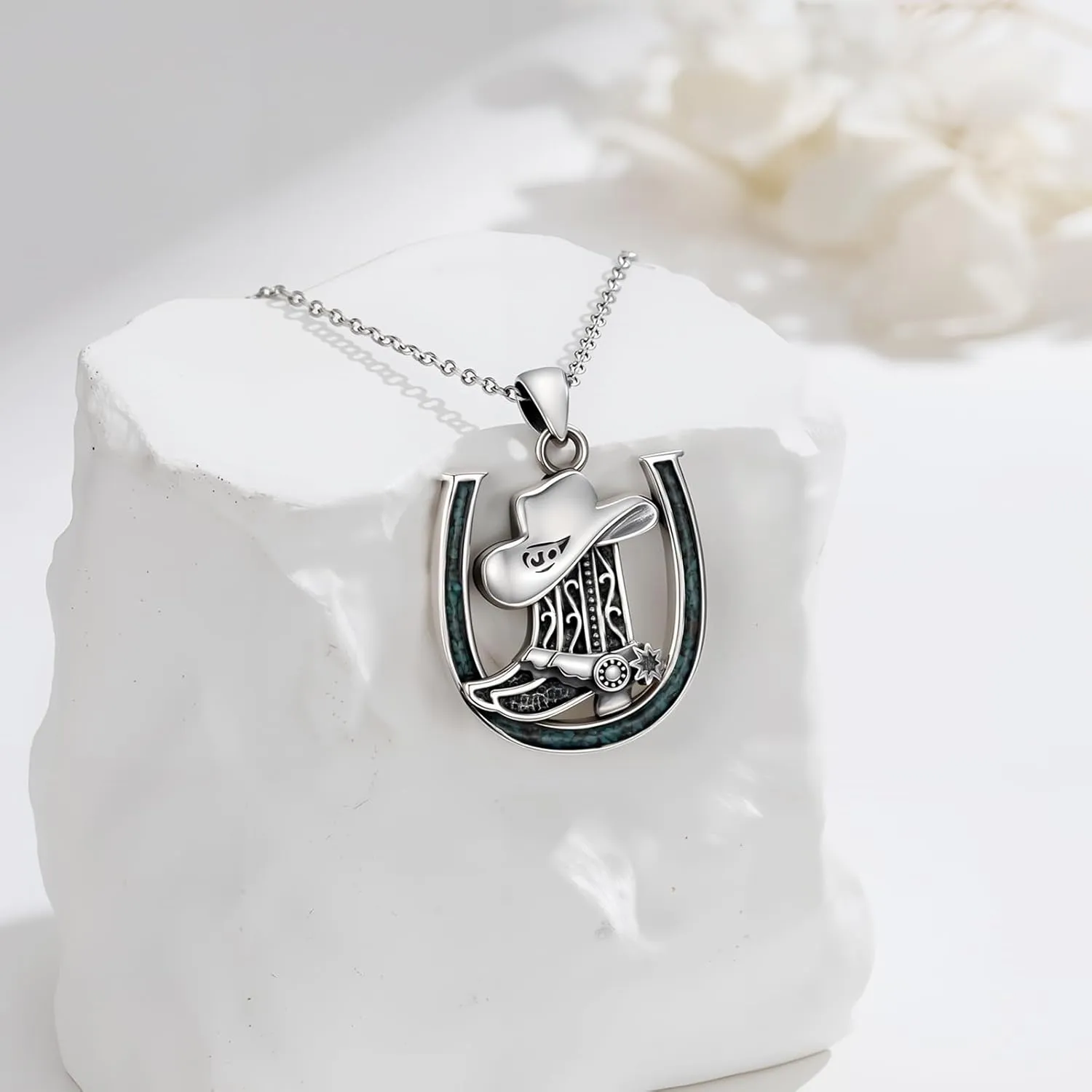 Western Cowboy Necklace 925 Sterling Silver Horseshoe Pendant Western Jewelry Cowgirl Gifts for Women Girlfriend Cowboy Cowgirl