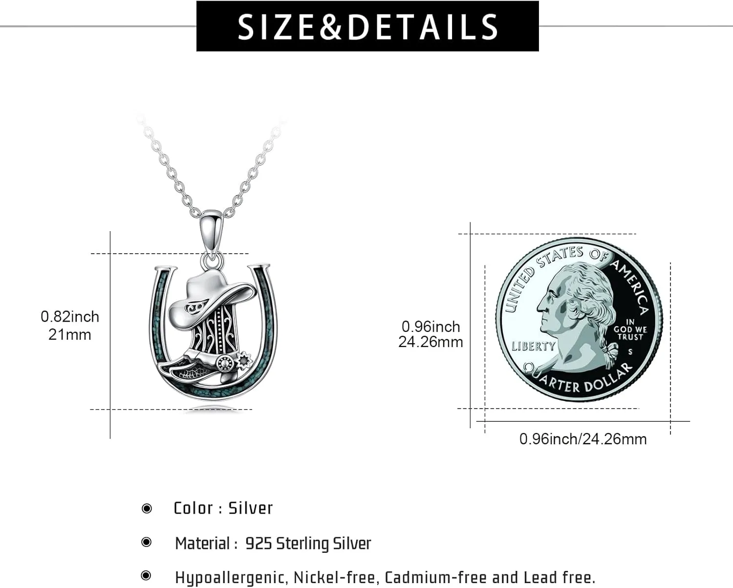 Western Cowboy Necklace 925 Sterling Silver Horseshoe Pendant Western Jewelry Cowgirl Gifts for Women Girlfriend Cowboy Cowgirl