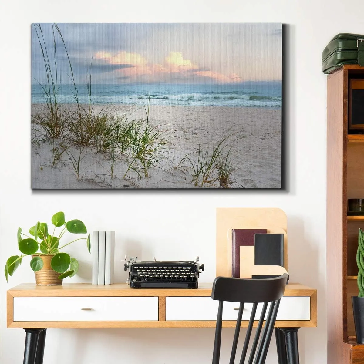 Wexford Home Landscape Wall Art Gallery Wrapped Canvas Ocean Beach Animal Picture Modern Artwork Decoration for Living Room Kitchen Bathroom Office, Ready to Hang, beach driftwood, 32x48