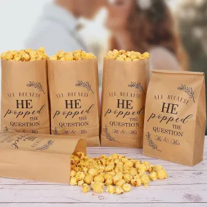 Whaline 100Pcs Kraft Popcorn Wedding Paper Bags Engagement Disposable Brown Treat Goodie Bags Wedding Themed Grease Resistant Goodie Treat Snack Bags for Bridal Shower Engagement Wedding