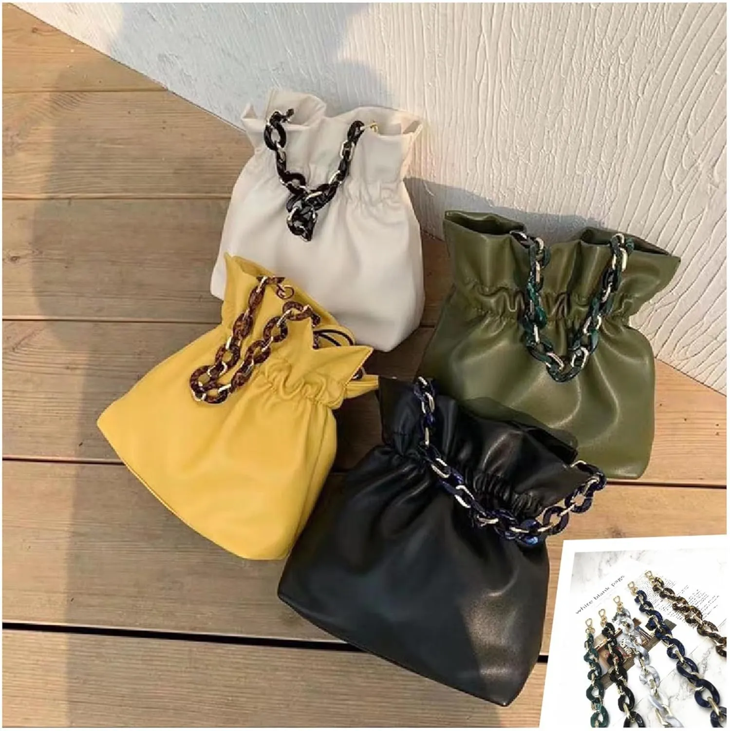 White Coffee Acrylic Resin Chain Purse Strap,23.6in DIY Acrylic Bag Chunky Purse Transparent Chain,
