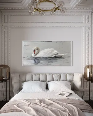 White Swan Painting On Wood Rustic Canvas Wall Art