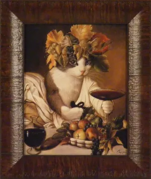 Widget As Bacchus by Melinda Copper 11x13 Cat Drinking Wine Whimsical Framed Art Print Wall Décor Picture