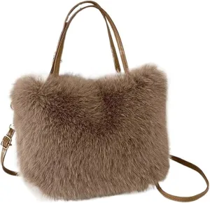 Winter Fluffy Bag Faux Fur Tote Bag Women's Bucket Plush Design Ladies Handbags Soft Winter Crossbody Shoulder Bags