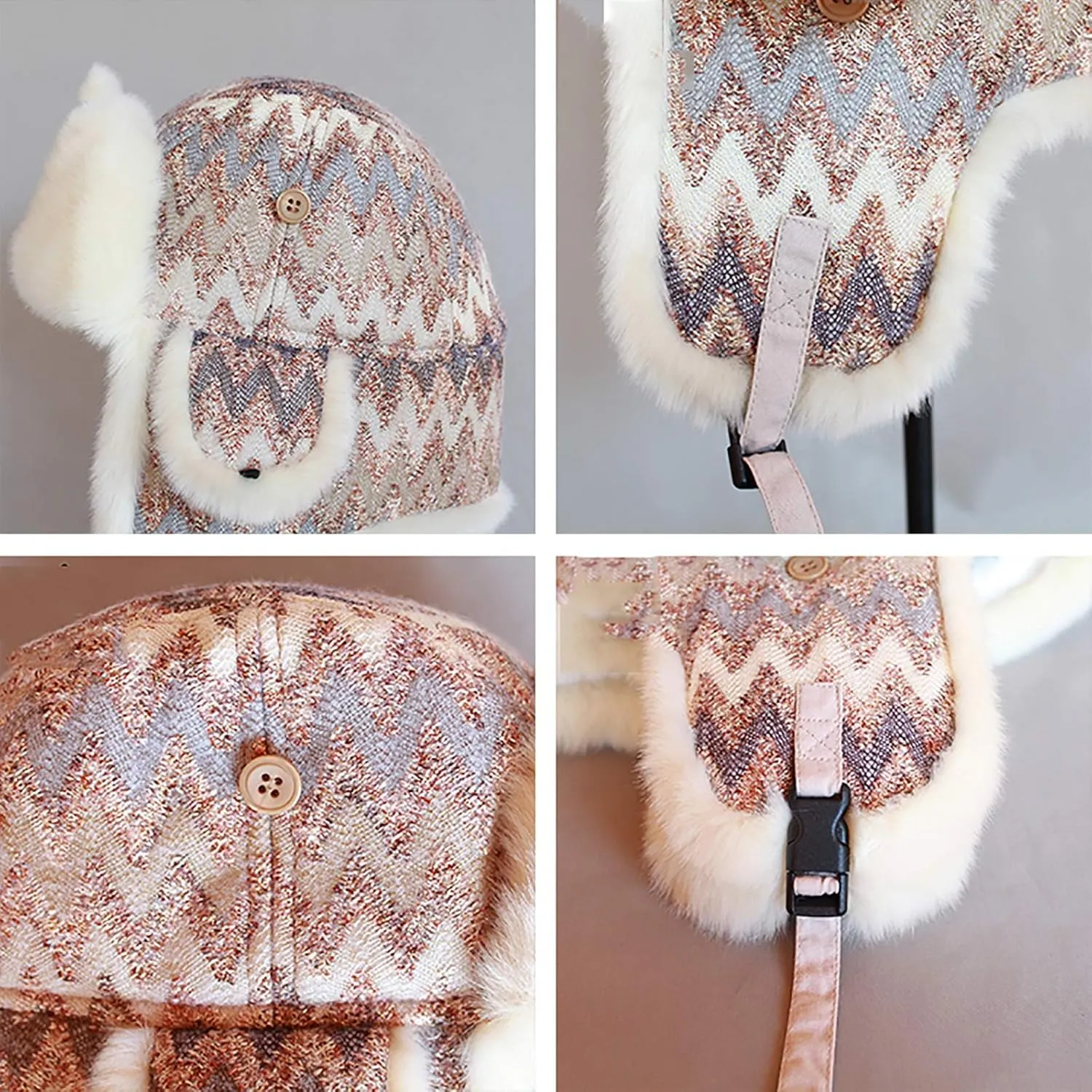 Winter Hats, Hat Women Knitting Aviator Hat Plus Velvet Wool Cap Faux Fur Trooper Trapper Hat Winter for Ski
