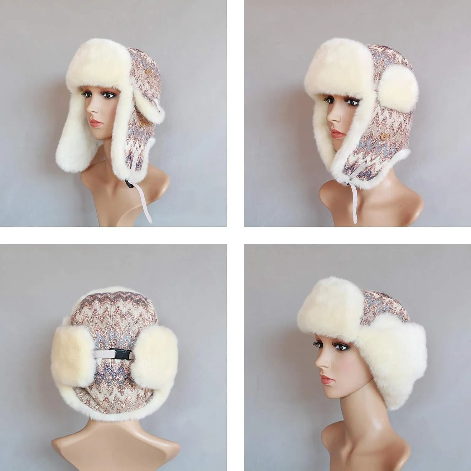 Winter Hats, Hat Women Knitting Aviator Hat Plus Velvet Wool Cap Faux Fur Trooper Trapper Hat Winter for Ski