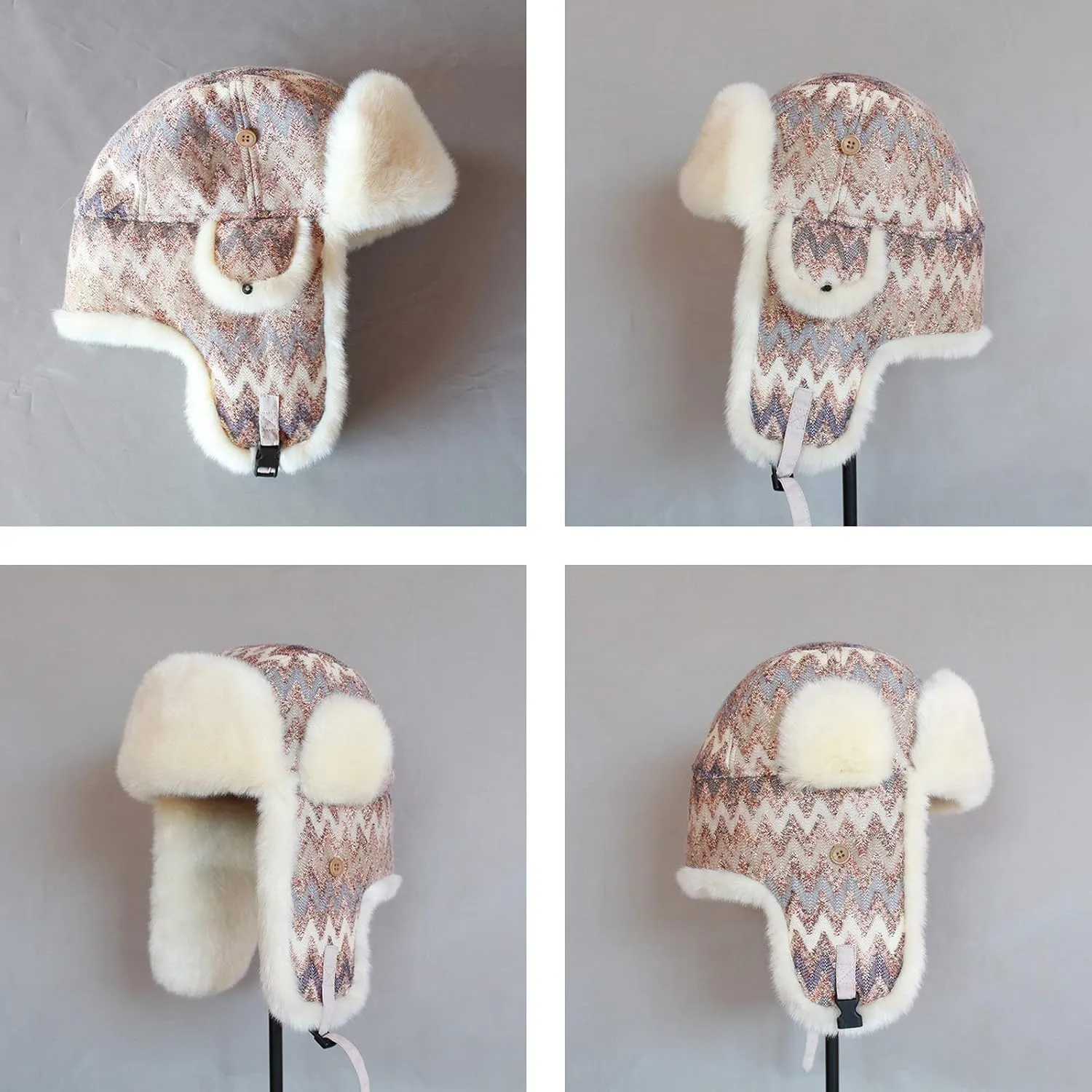Winter Hats, Hat Women Knitting Aviator Hat Plus Velvet Wool Cap Faux Fur Trooper Trapper Hat Winter for Ski