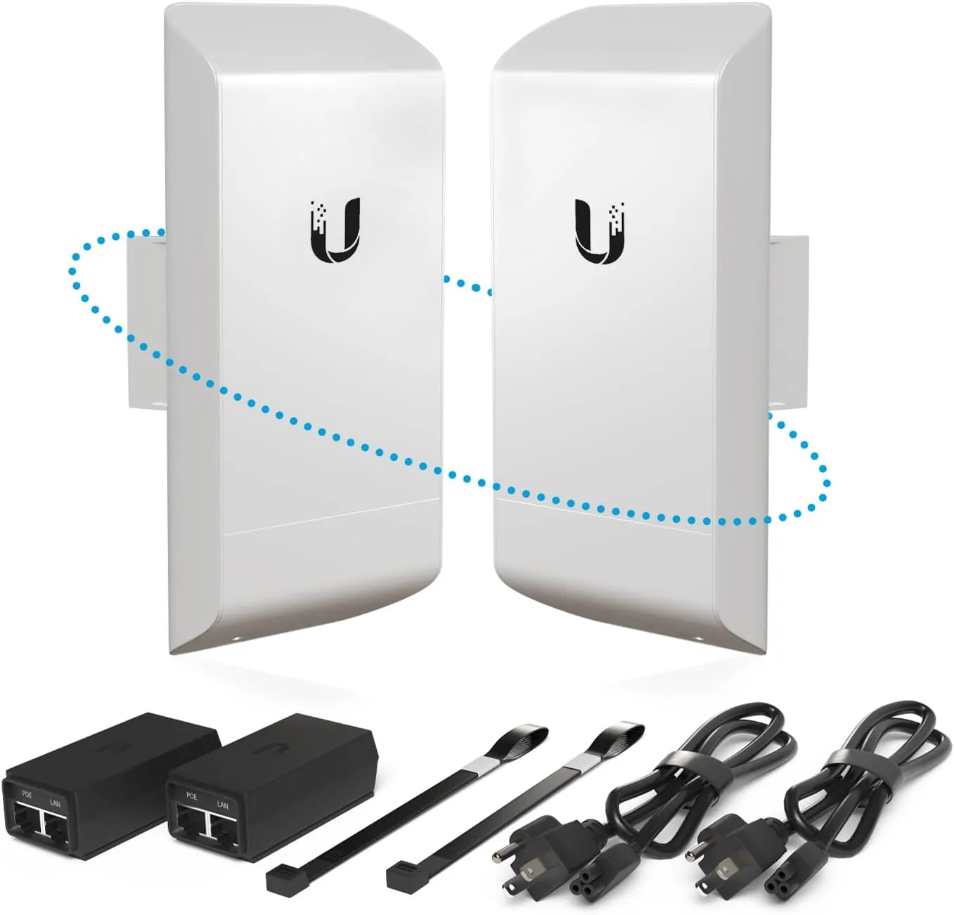 Wireless Bridge LOCOM5 Pre-Configured Bundle of 2, Point to Point Wi-Fi Bridge Outdoor, Plug and Play 150  Mbps, 5 GHz, 15  km Link Range (2 Pack)