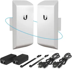 Wireless Bridge LOCOM5 Pre-Configured Bundle of 2, Point to Point Wi-Fi Bridge Outdoor, Plug and Play 150  Mbps, 5 GHz, 15  km Link Range (2 Pack)