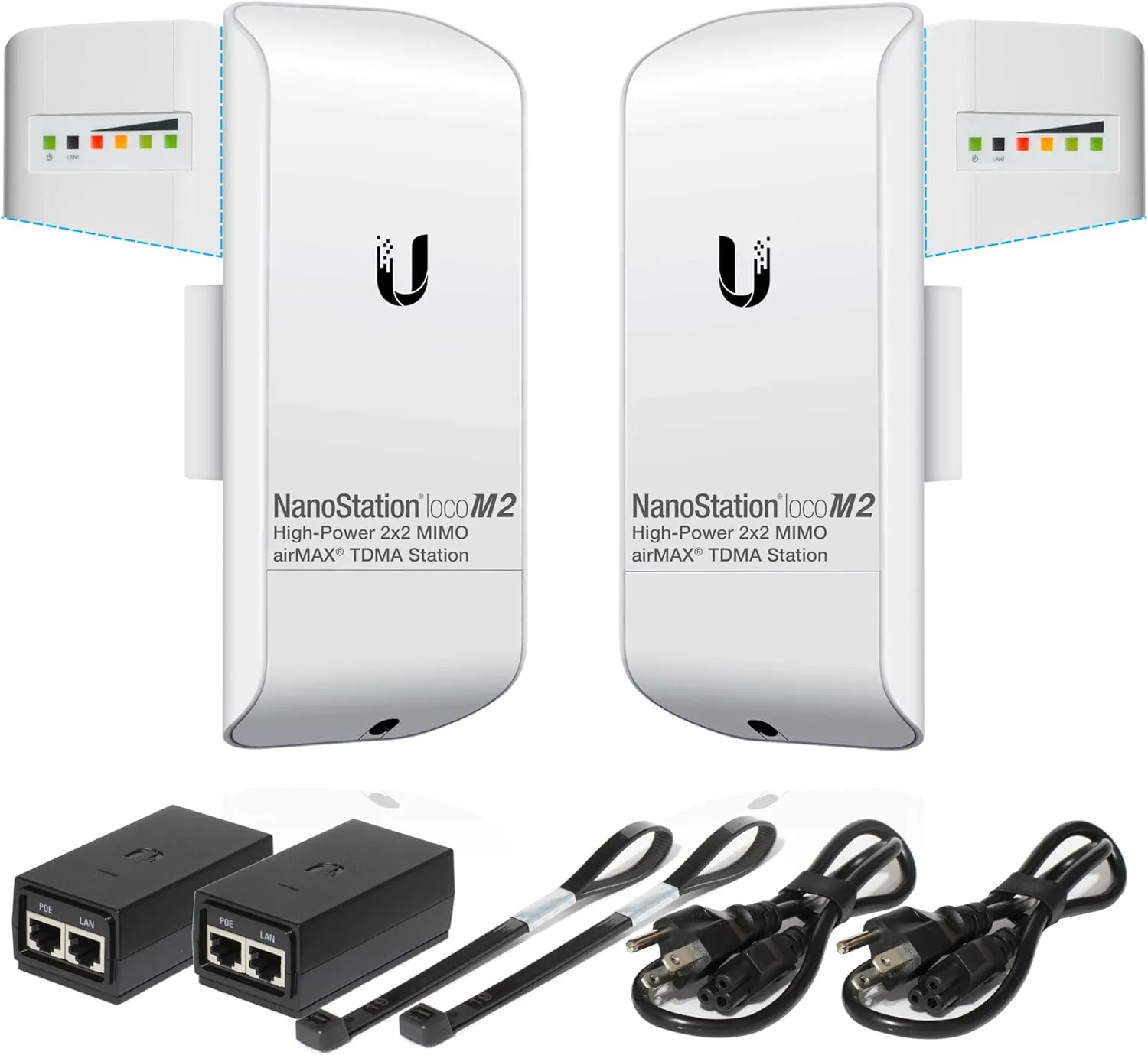 Wireless Bridge Ubiquiti LOCOM2 PRE-CONFIGURED, Bundle of 2 Ubiquiti Nanostation LOCO M2, Point to Point Outdoor WiFi Bridge, Plugh and Play 2.4GHz, 150 Mbps, 10 km Link Range, Network Bridge