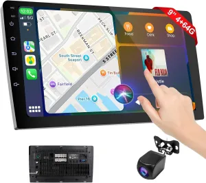 Wireless Double Din Car Stereo with Apple CarPlay/Android Auto,Carplay Screen for Car,Voice Control with Backup Camera,Bluetooth,Navigation, Mirror Link (9 Inch)
