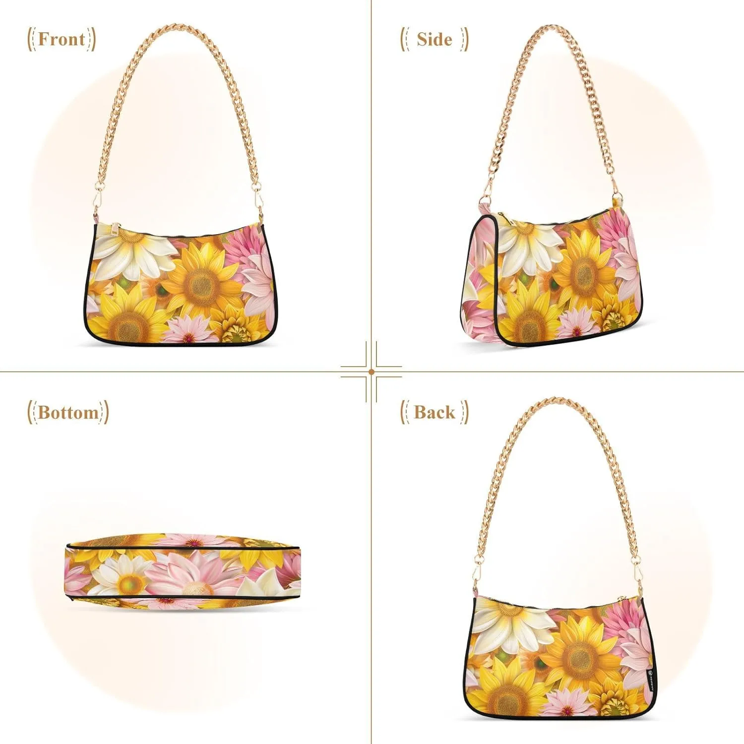 Women Chain Shoulder Purse Bag with Zipper Pocket Mini Small Hobo Tote Clutch Handbags with Gold Chain Strap