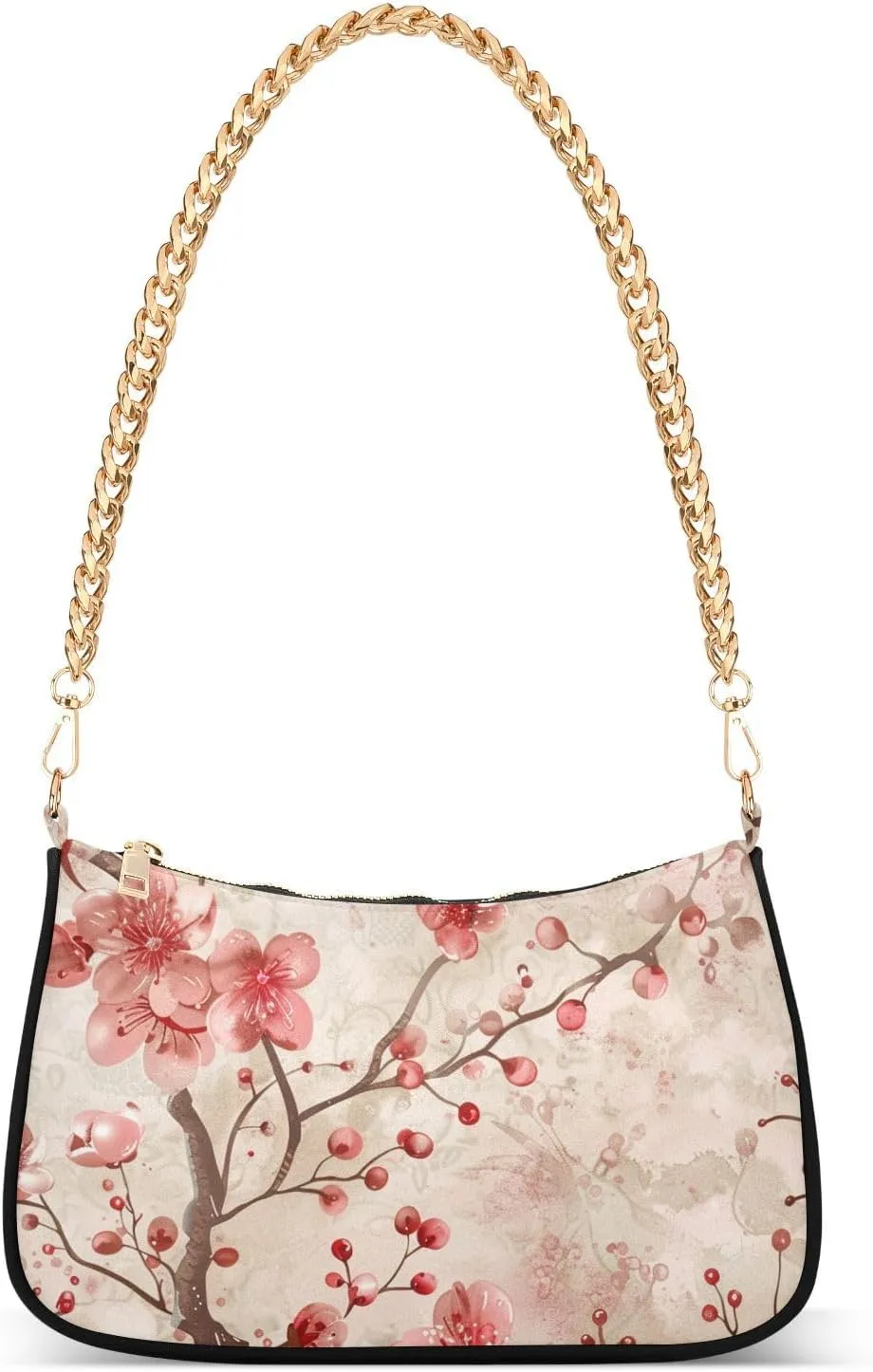 Women Chain Shoulder Purse Bag with Zipper Pocket Mini Small Hobo Tote Clutch Handbags with Gold Chain Strap