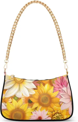 Women Chain Shoulder Purse Bag with Zipper Pocket Mini Small Hobo Tote Clutch Handbags with Gold Chain Strap