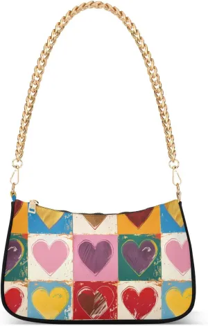 Women Chain Shoulder Purse Bag with Zipper Pocket Mini Small Hobo Tote Clutch Handbags with Gold Chain Strap