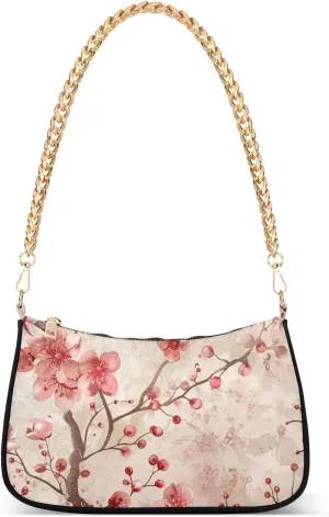 Women Chain Shoulder Purse Bag with Zipper Pocket Mini Small Hobo Tote Clutch Handbags with Gold Chain Strap
