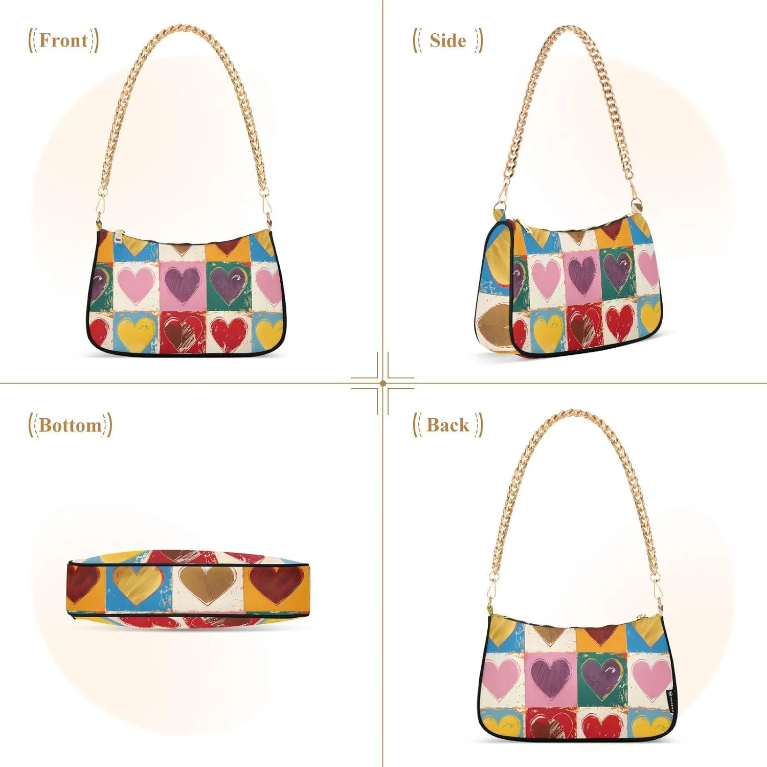 Women Chain Shoulder Purse Bag with Zipper Pocket Mini Small Hobo Tote Clutch Handbags with Gold Chain Strap