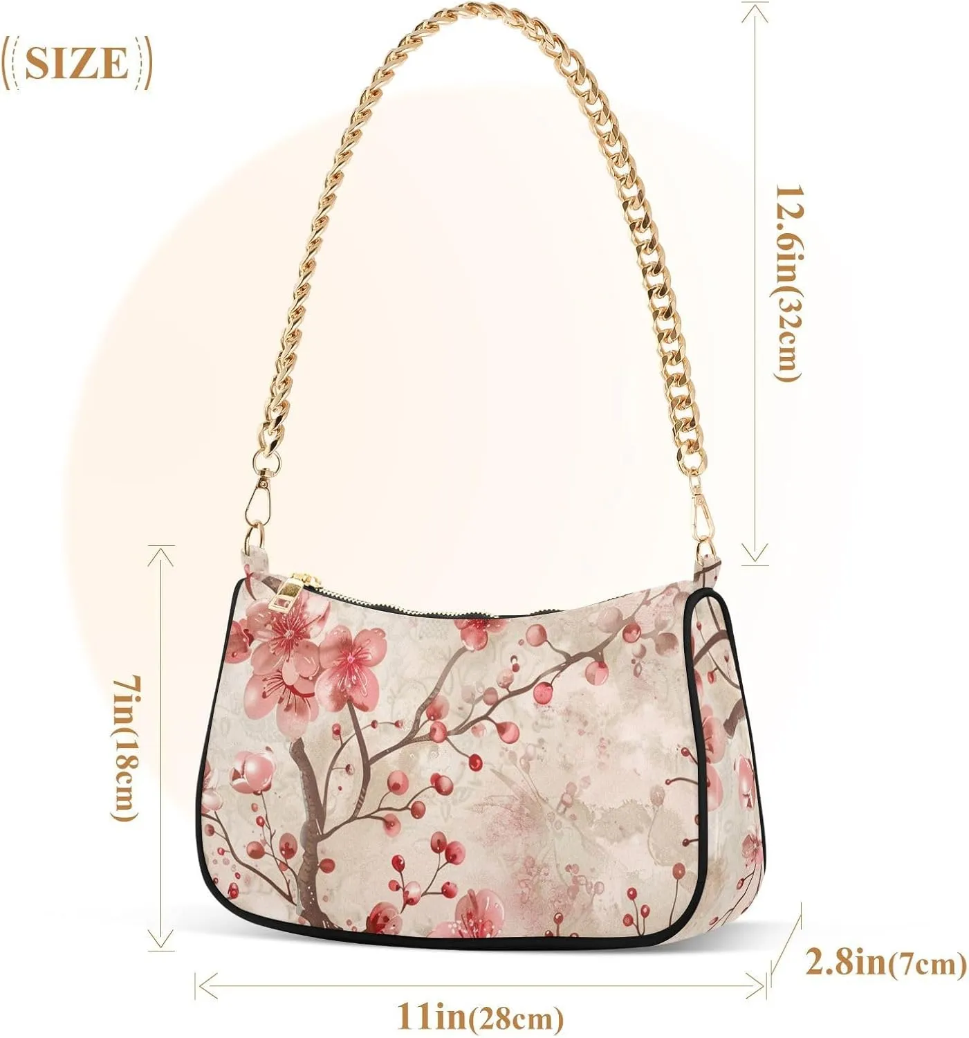Women Chain Shoulder Purse Bag with Zipper Pocket Mini Small Hobo Tote Clutch Handbags with Gold Chain Strap
