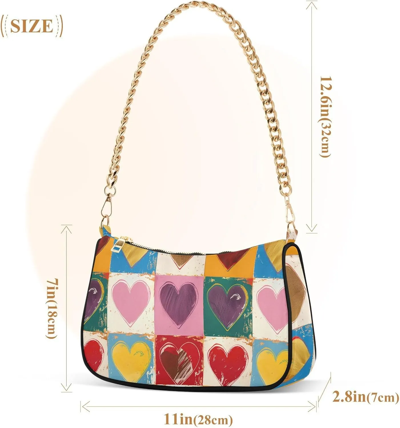 Women Chain Shoulder Purse Bag with Zipper Pocket Mini Small Hobo Tote Clutch Handbags with Gold Chain Strap