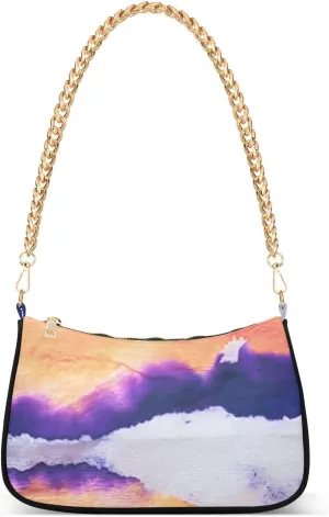 Women Chain Shoulder Purse Bag With Zipper Tie Dye Design Print, Colorful Hobo Tote Clutch Handbags with Chain Strap