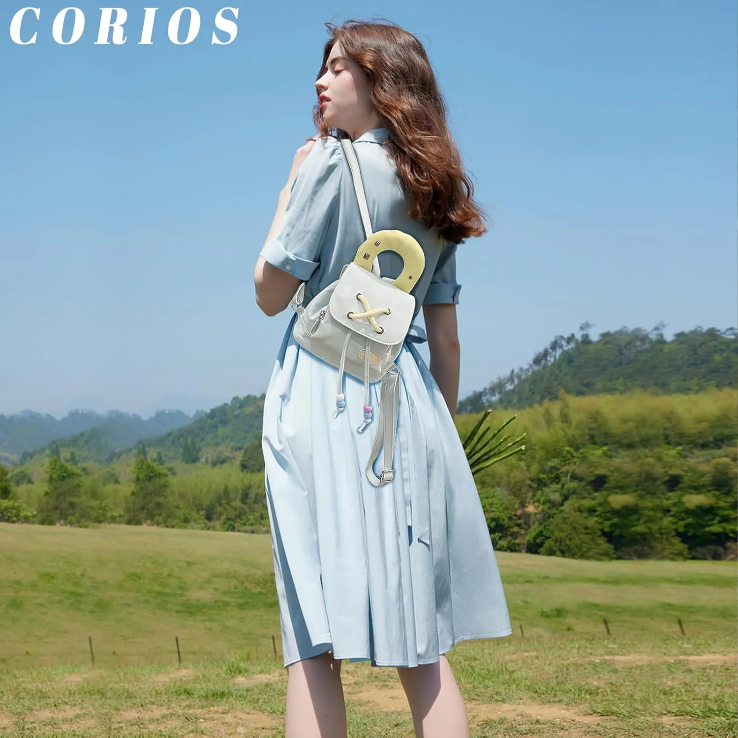 Women Denim Backpack Drawstring Rucksack Casual Style Lightweight Daypack Jean Purse Small Handbag Tote Bag Cute Top Handle Bag Fashion Shoulder Bag for Travel Work Shopping Light Blue
