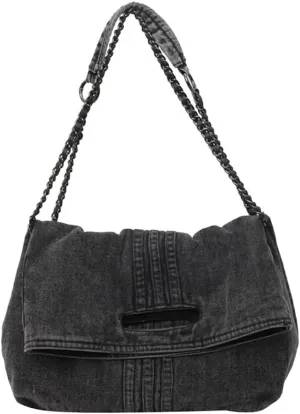Women Denim Shoulder Handbag Retro Crossbody Bag Large Capacity Tote Purse Chain Strap Underarm Bag
