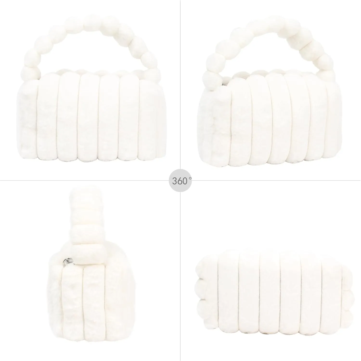 Women Faux Fur Winter Fashion Shoulder Bag Barrel Shape Drawstring Satchel Purse