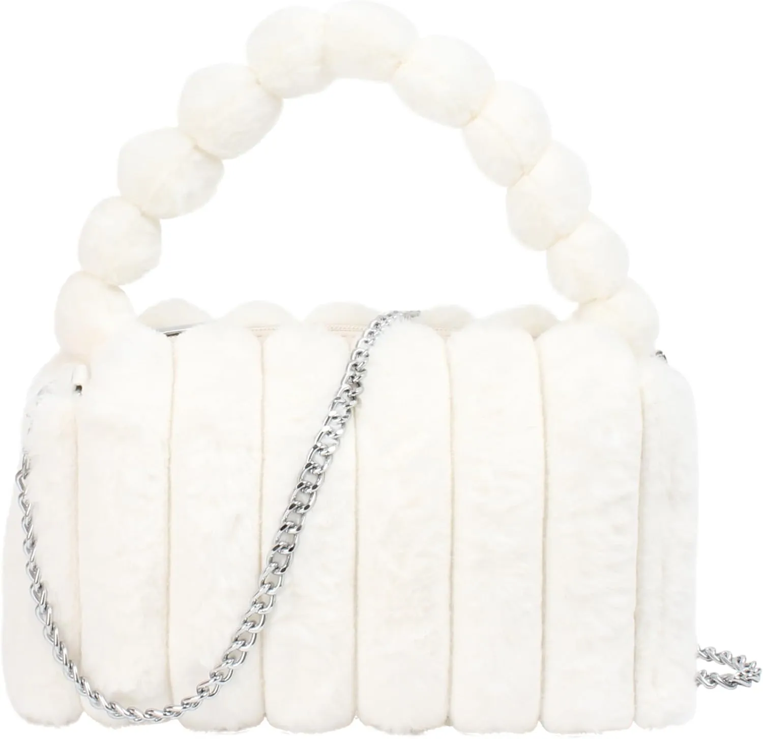 Women Faux Fur Winter Fashion Shoulder Bag Barrel Shape Drawstring Satchel Purse