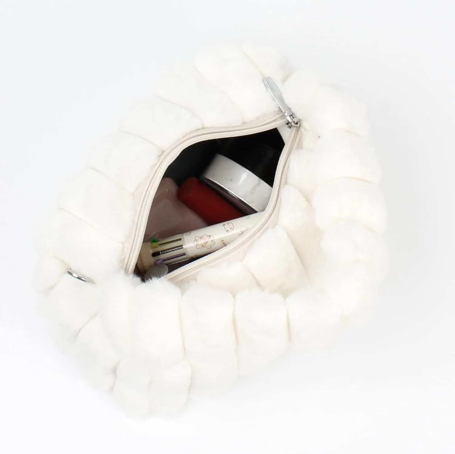 Women Faux Fur Winter Fashion Shoulder Bag Barrel Shape Drawstring Satchel Purse