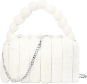 Women Faux Fur Winter Fashion Shoulder Bag Barrel Shape Drawstring Satchel Purse