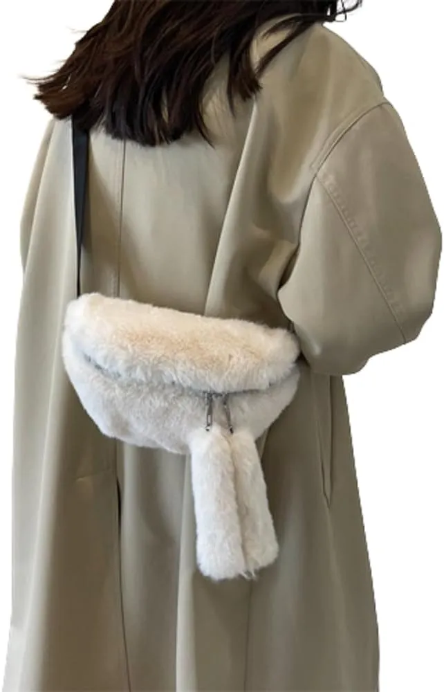 Women Girls Faux Fur Fanny Pack Fashion Plush Waist Pack Winter Belt Bum Bag Coin Phone Pouch Crossbody Chest Bag
