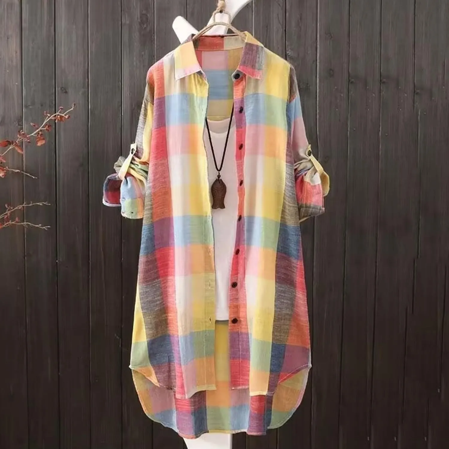 Women Plus Size Plaid Sweatshirt Casual Loose Fit Color Block Button Down Cadigan Top Trendy Long Sleeve Lapel Jacket