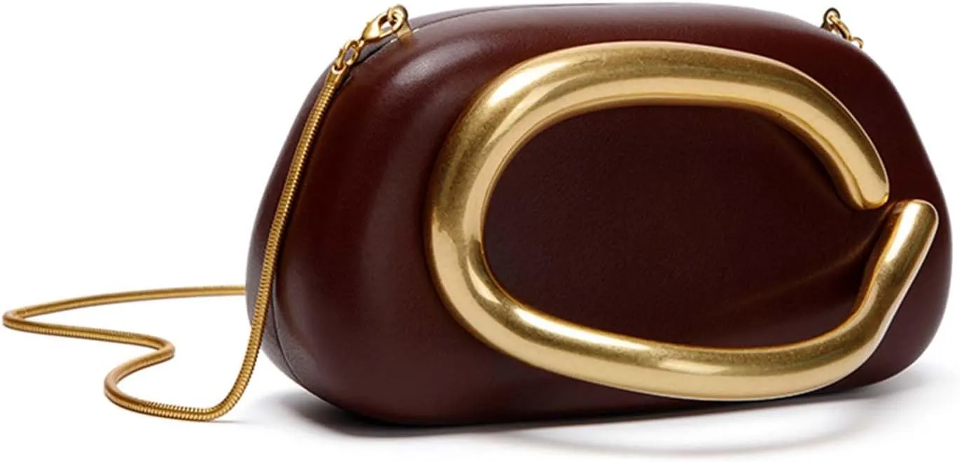 Women PU Leather Evening Handbags Metal Handle Bag Trendy Clutch Purses with Chain Hand-held Causal Shoulder Crossbody Bag