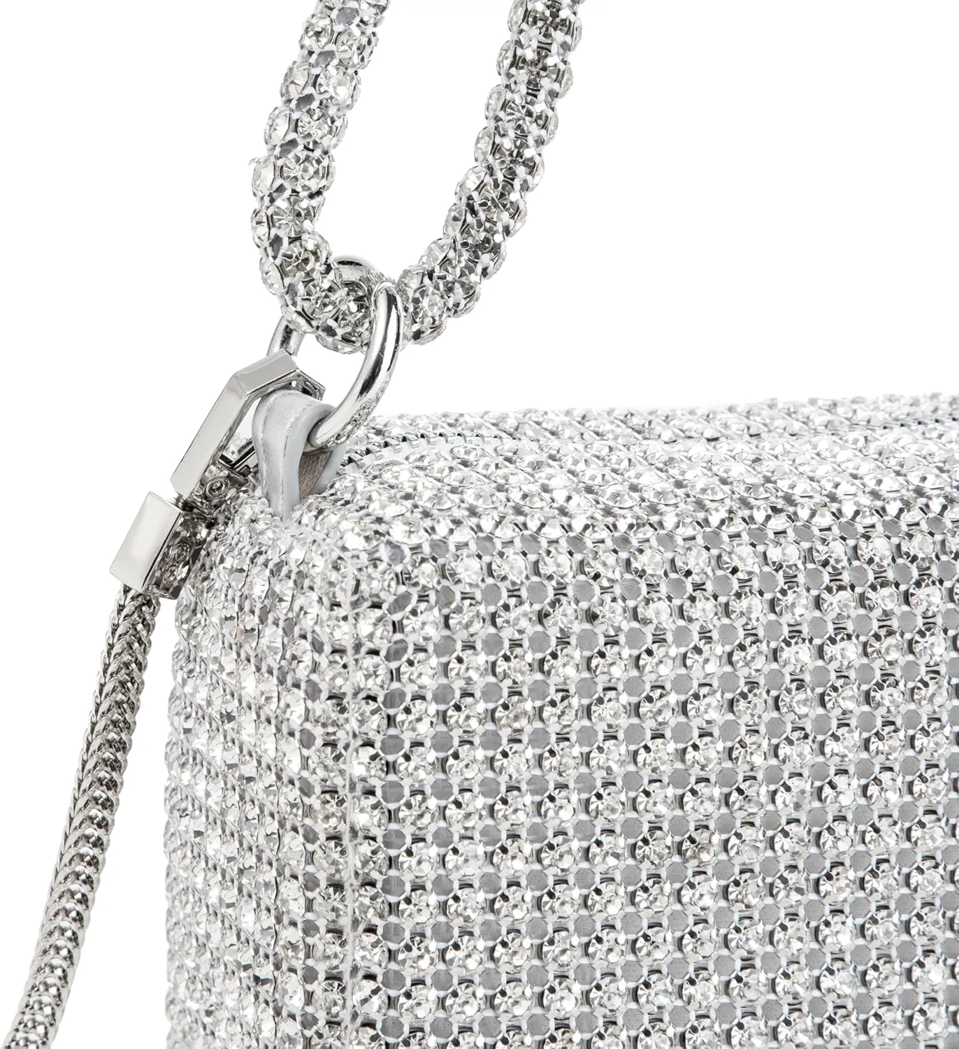 Women Rhinestone Box Bag Knot Handle Evening Clutch Handbag Diamond Purse with Detachable Strap for Wedding Party