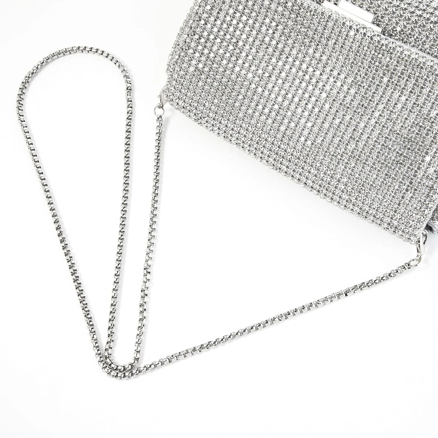 Women Rhinestone Evening Shoulder Bag WOC Crystal Clutch with Detachable Strap Sparkling Purse for Wedding Party
