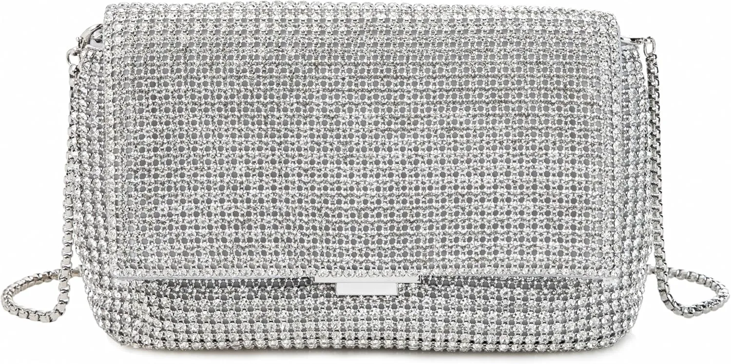 Women Rhinestone Evening Shoulder Bag WOC Crystal Clutch with Detachable Strap Sparkling Purse for Wedding Party