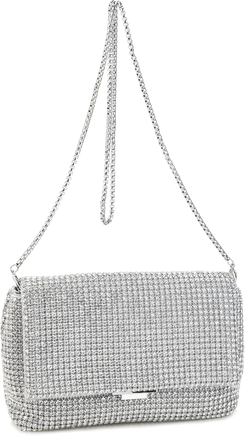 Women Rhinestone Evening Shoulder Bag WOC Crystal Clutch with Detachable Strap Sparkling Purse for Wedding Party
