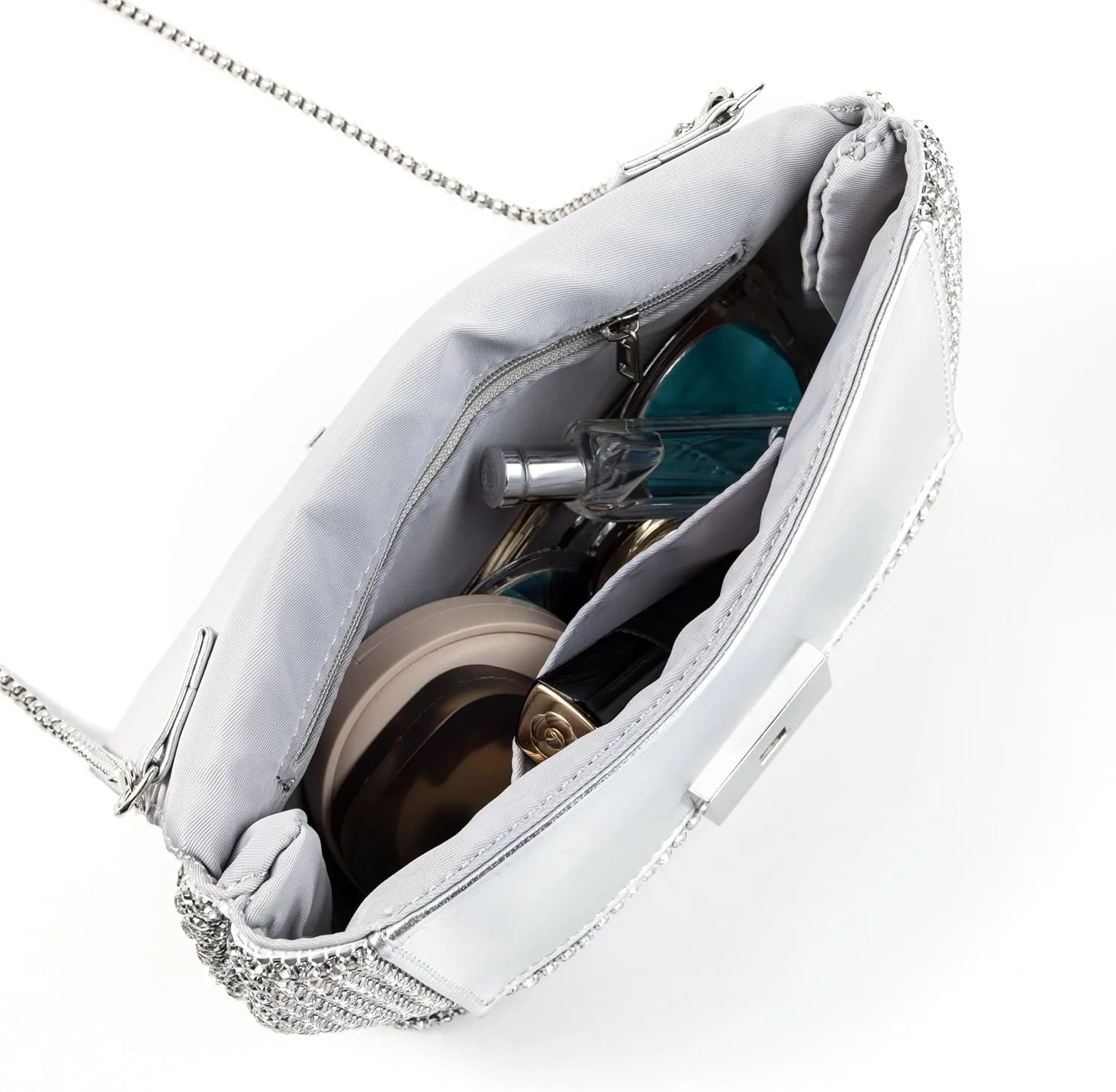Women Rhinestone Evening Shoulder Bag WOC Crystal Clutch with Detachable Strap Sparkling Purse for Wedding Party
