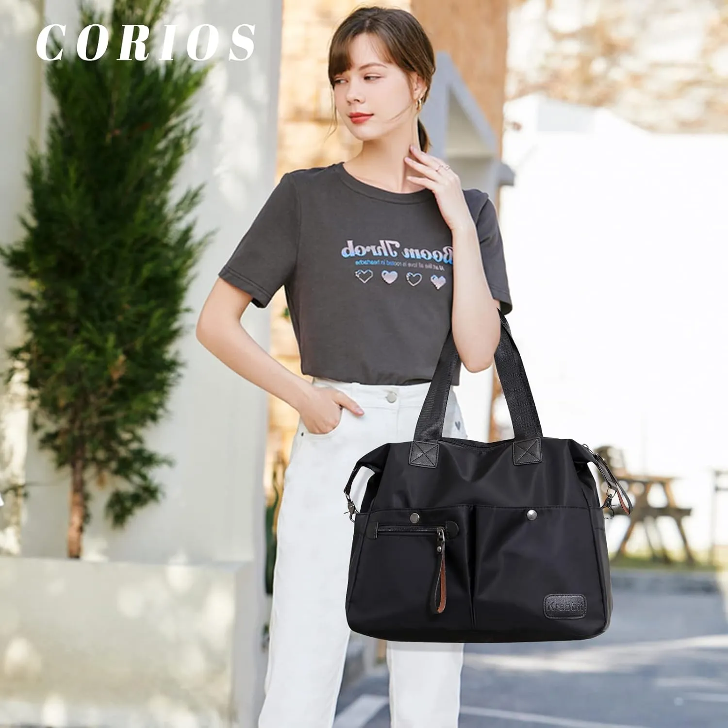 Women Shoulder Bag Nylon Handbag Casual Top Handle Bag Multi Pocket Crossbody Bag