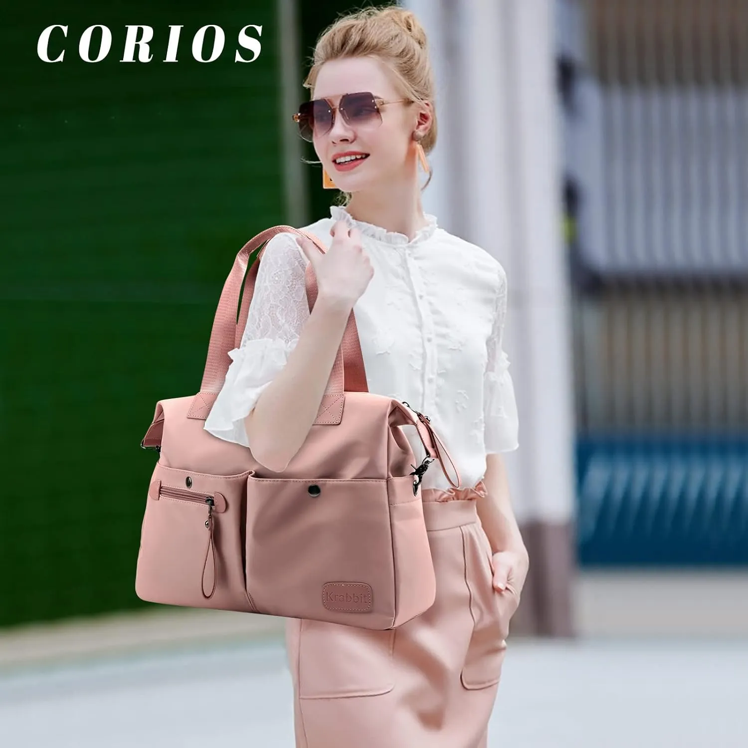 Women Shoulder Bag Nylon Handbag Casual Top Handle Bag Multi Pocket Crossbody Bag