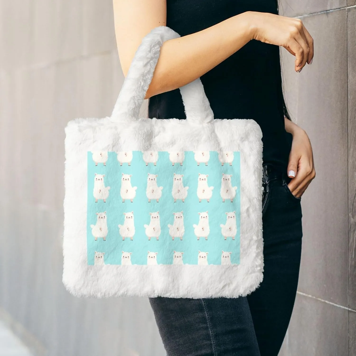 Women Shoulder Clutch Purse Bag Fluffy Fuzzy Faux Fur Cute Tote Handbag