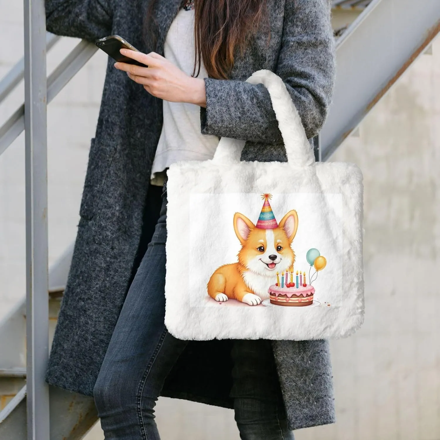Women Tote Bag Fluffy Faux Fur Handbags Large Capacity Shopping Shoulder Bag Furry Clutch Handbag