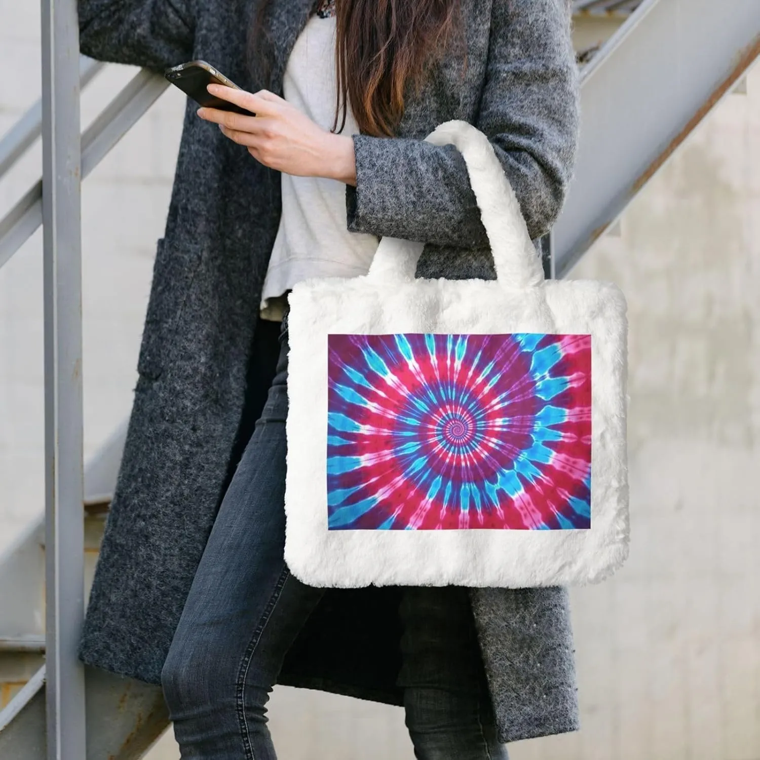 Women Tote Bag Fluffy Faux Fur Handbags Large Capacity Shopping Shoulder Bag Furry Clutch Handbag
