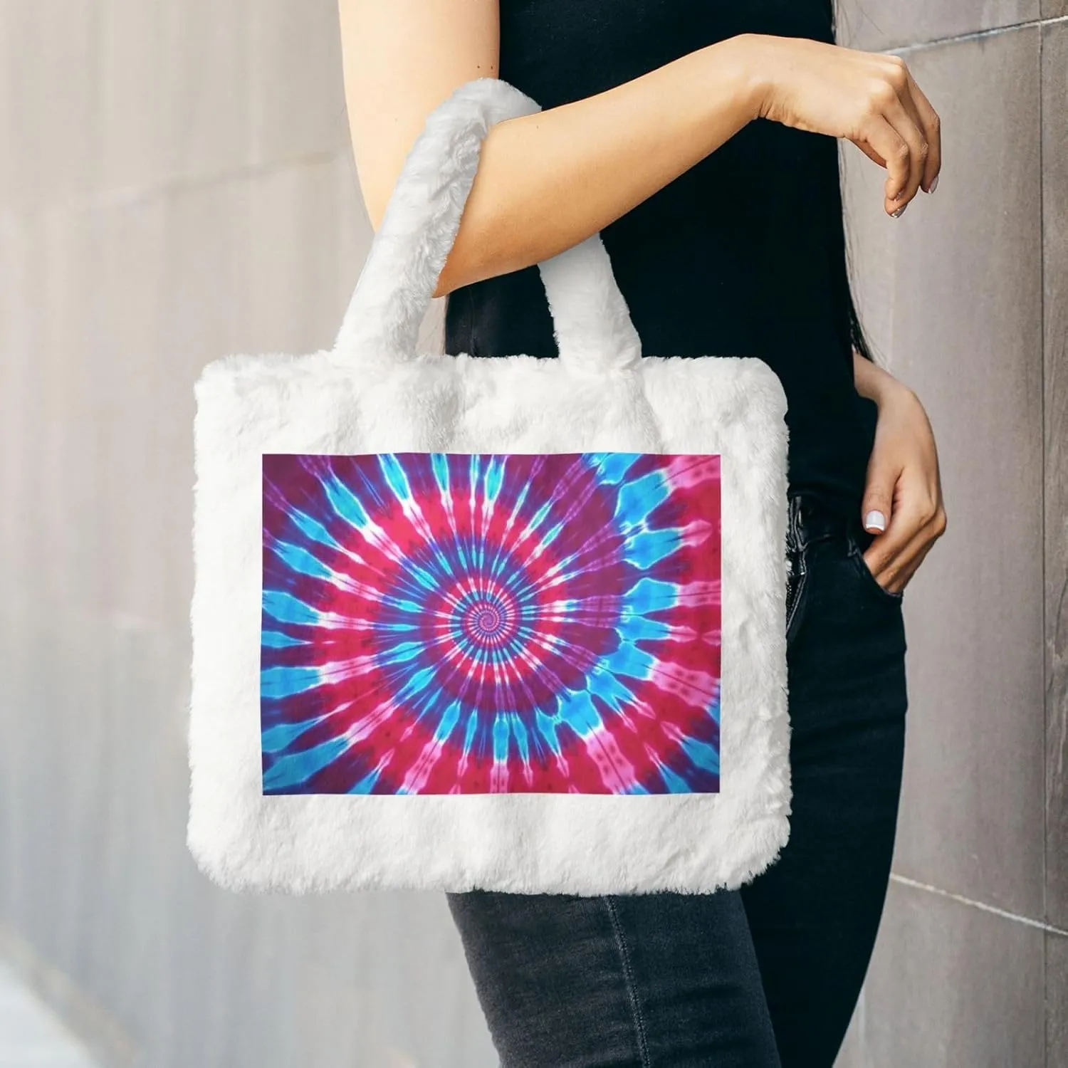 Women Tote Bag Fluffy Faux Fur Handbags Large Capacity Shopping Shoulder Bag Furry Clutch Handbag